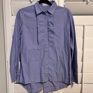 Brunello Cucinelli Blue Blouse with Beaded Ruffle Front